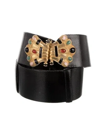 Pre-owned Judith Leiber Waist Belt Wide Belt In Black
