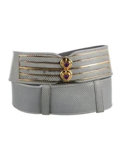 Pre-owned Judith Leiber Wide Karung Belt In Blue