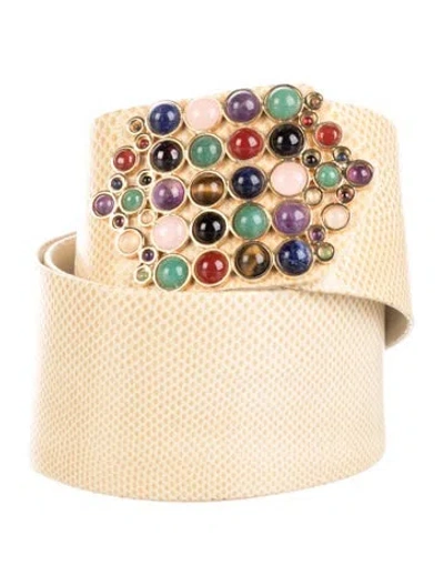 Pre-owned Judith Leiber Wide Karung Waist Belt In Yellow