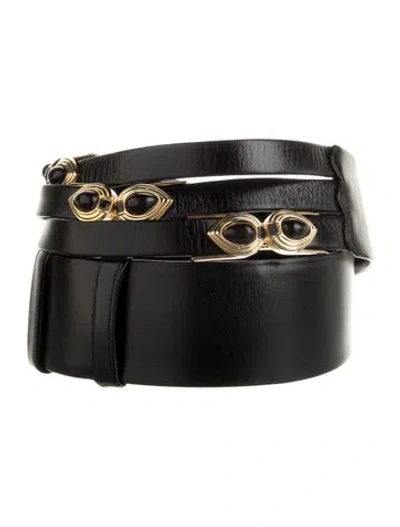 Pre-owned Judith Leiber Wide Leather Belt In Black