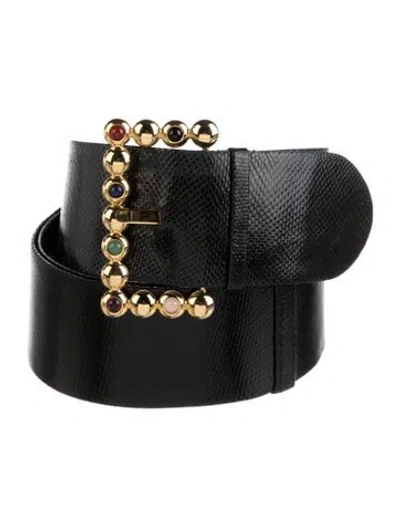 Pre-owned Judith Leiber Wide Leather Belt In Black