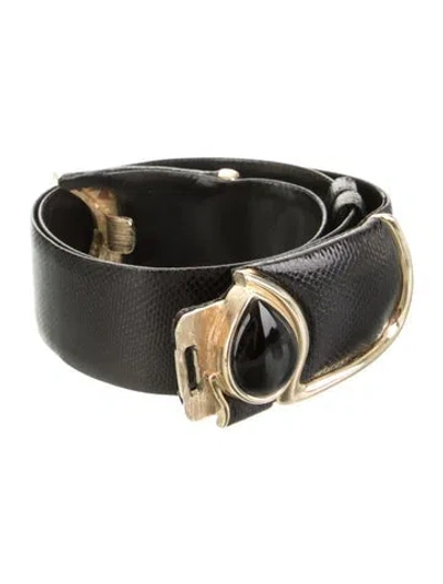 Pre-owned Judith Leiber Wide Leather Belt In Black