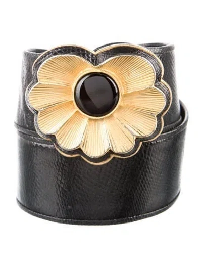 Pre-owned Judith Leiber Wide Leather Belt In Black