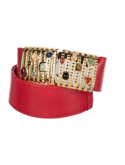 Pre-owned Judith Leiber Wide Leather Belt In Red