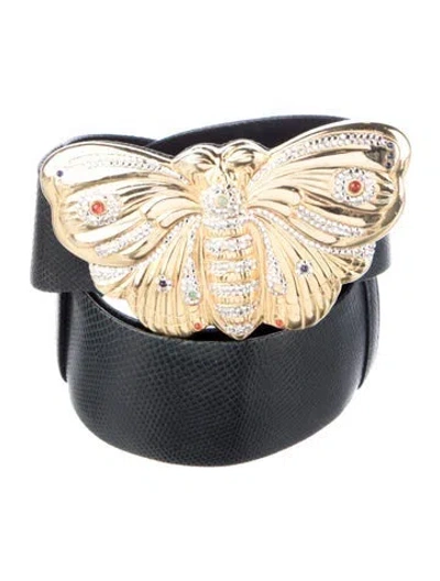 Pre-owned Judith Leiber Wide Leather Waist Belt In Black