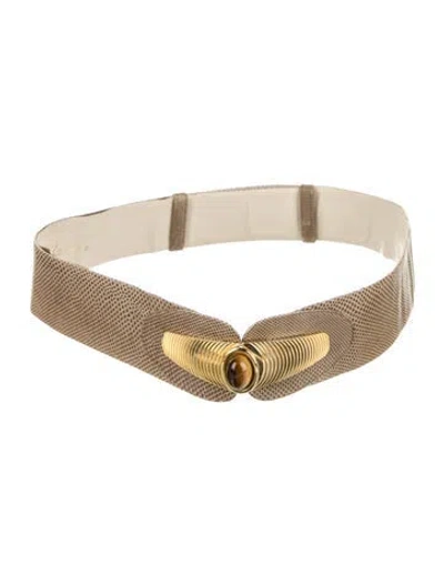 Pre-owned Judith Leiber Wide Leather Waist Belt In Brown