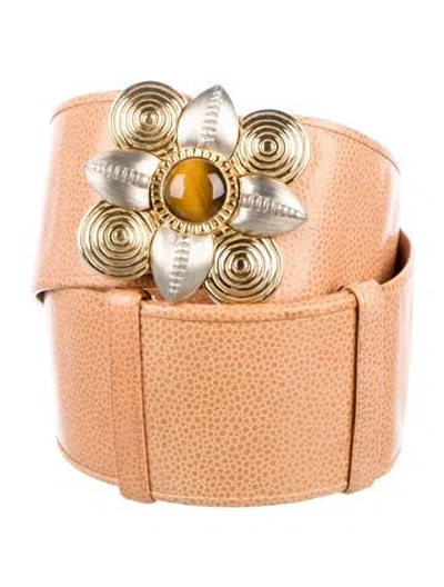 Pre-owned Judith Leiber Wide Leather Waist Belt In Neutral