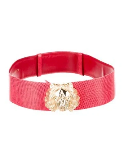 Pre-owned Judith Leiber Wide Leather Waist Belt In Red