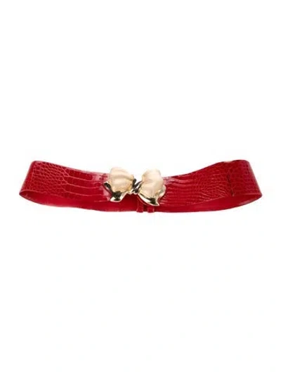 Pre-owned Judith Leiber Wide Leather Waist Belt In Red