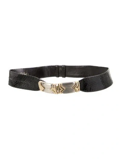 Pre-owned Judith Leiber Wide Snakeskin Waist Belt In Black