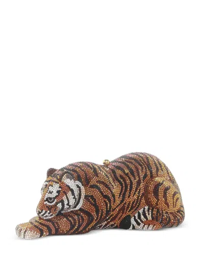 Judith Leiber Wildcat Bengal Tiger Crystal-embellished Clutch Bag In Brown