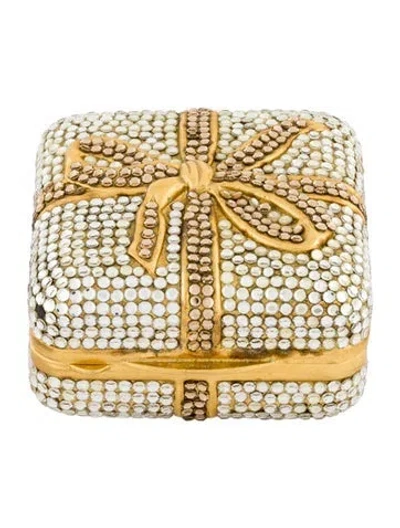 Pre-owned Judith Leiber Women's Crystal Gift-wrapped Box Pillbox In Silver