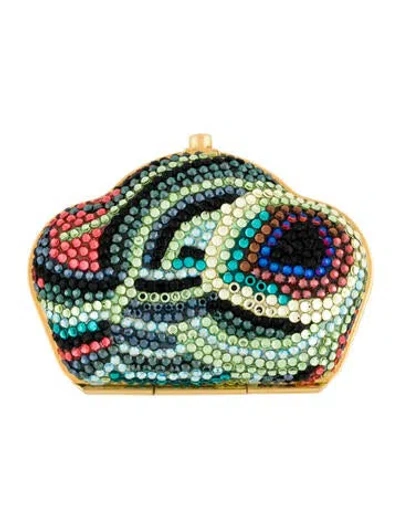 Pre-owned Judith Leiber Women's Crystal Heart Handbag Pillbox In Blue