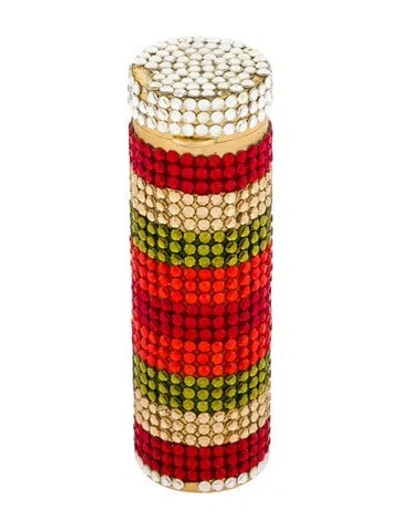 Pre-owned Judith Leiber Women's Crystal Striped Lipstick Case In Red