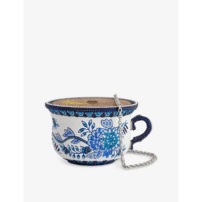 Judith Leiber Womens  Couture Teacup Tranquil Tea Crystal-embellished Clutch Bag In Silver Cobalt Multi