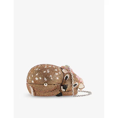 Judith Leiber Womens Silver Topaz Multi Fawn Crystal-embellished Clutch Bag