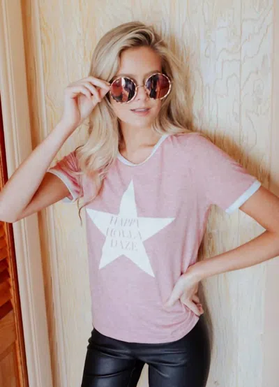 Judith March Happy Holla Daze Graphic Tee In Red In Pink