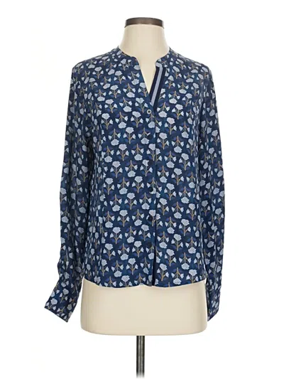 Pre-owned Judith March Long Sleeve Silk Top Blue Tie Neck Tops