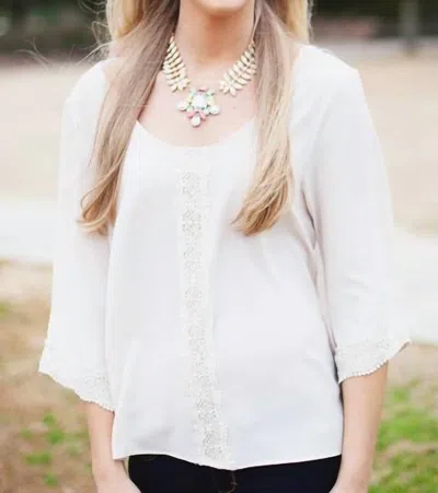 Judith March Scoop Neck With Crochet Details In Ivory In White