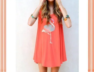Judith March Shift Dress With Flamingo Applique In Melon In Multi