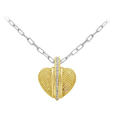 Pre-owned Judith Ripka 0.45 Carat Round Cut Diamond Heart Pendant Necklace In Yellow Gold
