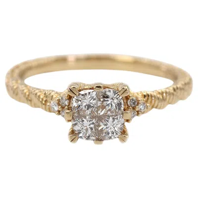 Pre-owned Judith Ripka 14k 585 Yellow Gold Natural Diamond Square Illusion Band Ring
