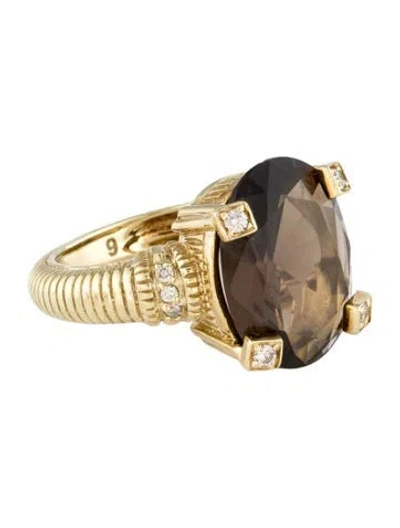 Pre-owned Judith Ripka 14k 6.39ctw Smoky Quartz & Diamond Cocktail Ring In Multi