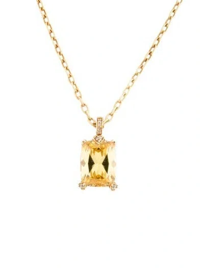 Pre-owned Judith Ripka 14k Canary Crystal Pendant Necklace, 17" In Multicolor