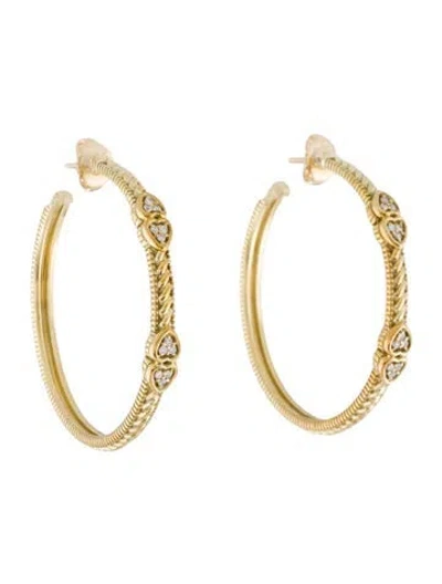 Pre-owned Judith Ripka 14k Diamond Hoop Earrings In Multi