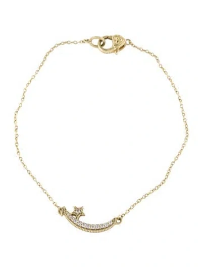 Pre-owned Judith Ripka 14k Diamond Moon & Star Charm Bracelet, 7.5" In Multi