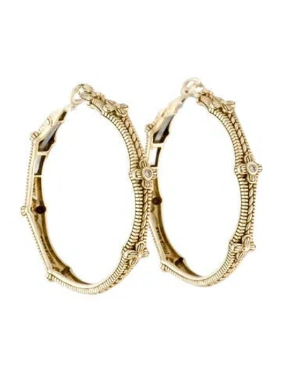 Pre-owned Judith Ripka 14k Diamond Textured Hoop Earrings In Multi