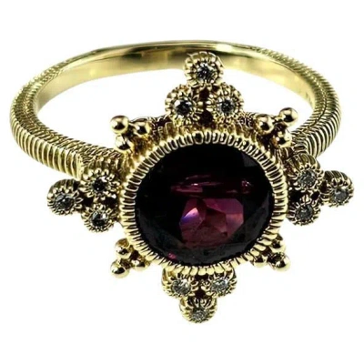 Pre-owned Judith Ripka 14k Yellow Gold Garnet And Diamond Ring Size 6 #24512