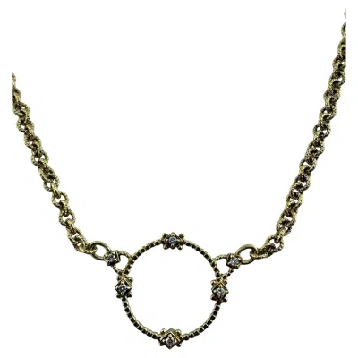 Pre-owned Judith Ripka 14k Yellow Gold Open Circle Cz Pendant Necklace #19729