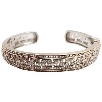 Pre-owned Judith Ripka 18 Karat White Gold  Diamond Hinged Bangle Bracelet