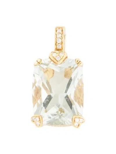 Pre-owned Judith Ripka 18k 12.00ct Prasiolite & Diamond Pendant, 23" In Multi
