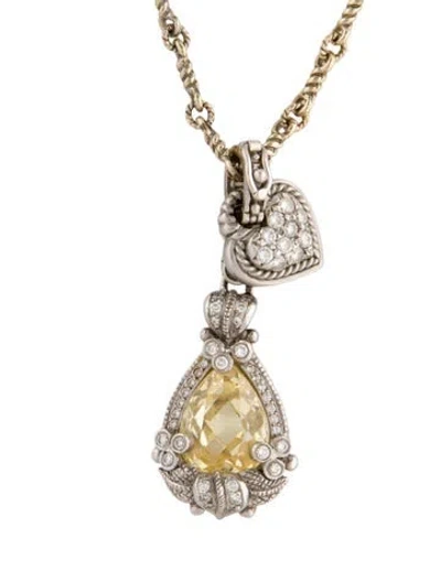Pre-owned Judith Ripka 18k 1.36ctw Diamond & Canary Crystal Pendant Necklace, 18" In Multicolor