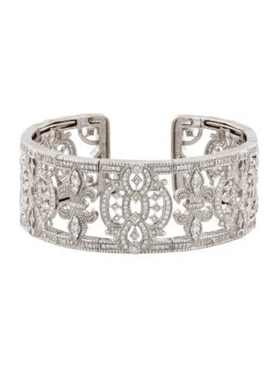 Pre-owned Judith Ripka 18k 5.40ctw Diamond Cuff Bracelet, 6.75" In Multicolor