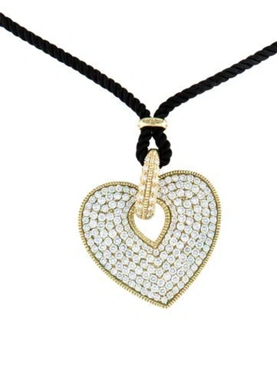 Pre-owned Judith Ripka 18k 5.81ctw Diamond Open Heart Cord Pendant Necklace, 17" In Black