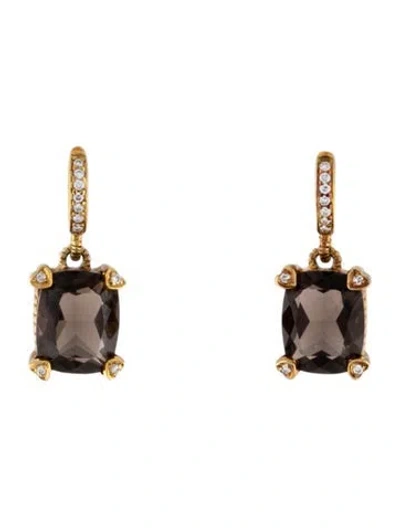 Pre-owned Judith Ripka 18k 6.33ct Smoky Quartz & Diamond Drop Earrings In Multicolor