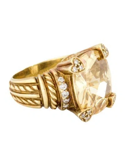 Pre-owned Judith Ripka 18k Canary Crystal & Diamond Cocktail Ring In Multi