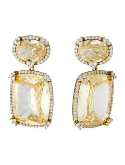 Pre-owned Judith Ripka 18k Canary Crystal And Diamond Drop Earrings In Multi