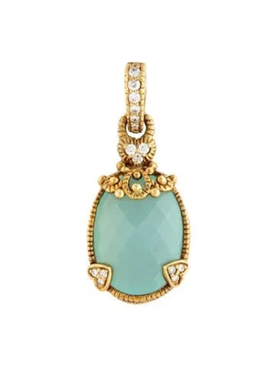 Pre-owned Judith Ripka 18k Chalcedony & Diamond Pendant In Multicolor