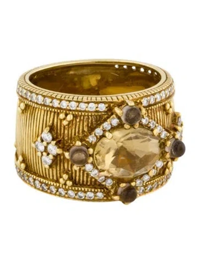Pre-owned Judith Ripka 18k Citrine, Smoky Quartz, & Diamond Cocktail Ring In Multi