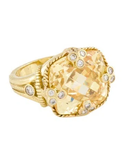 Pre-owned Judith Ripka 18k Cubic Zirconia & Diamond Cocktail Ring In Multi