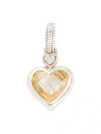 Pre-owned Judith Ripka 18k Cubic Zirconia & Diamond Heart Pendant In Multi