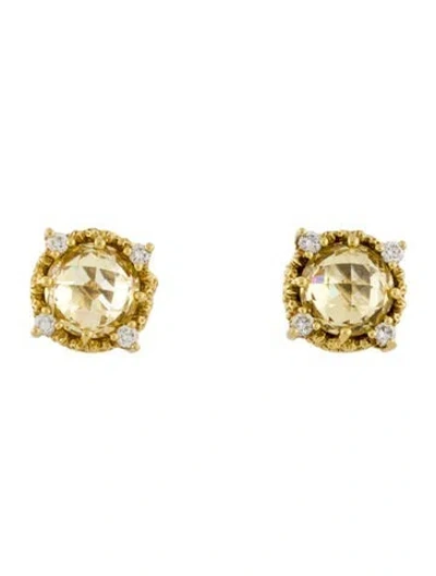 Pre-owned Judith Ripka 18k Cubic Zirconia & Diamond Stud Earrings In Yellow