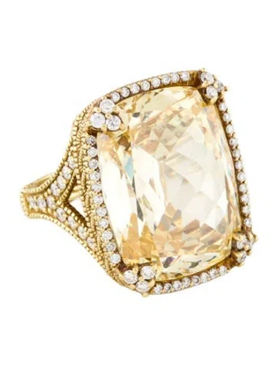 Pre-owned Judith Ripka 18k Diamond & Canary Crystal Monaco Cocktail Ring In Yellow