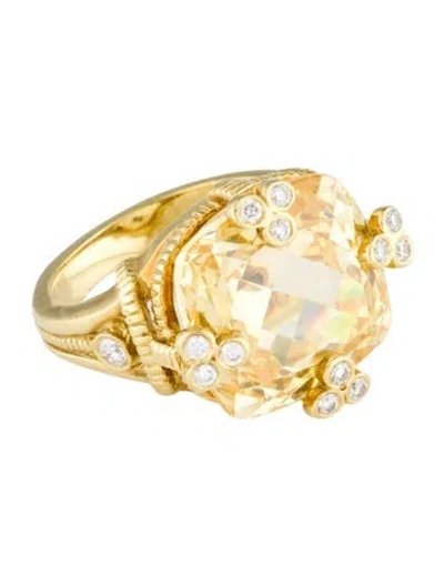 Pre-owned Judith Ripka 18k Diamond & Canary Crystal Olivia Ring In Yellow