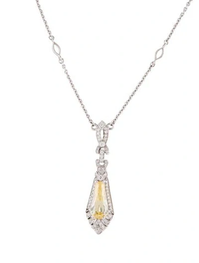 Pre-owned Judith Ripka 18k Diamond & Canary Crystal Pendant Necklace, 16" In Multi