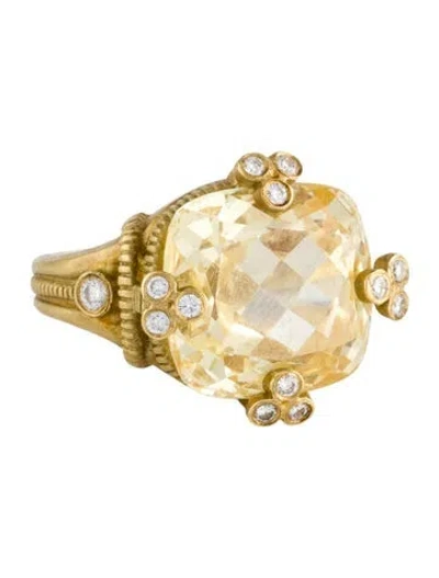 Pre-owned Judith Ripka 18k Diamond & Canary Cubic Zirconia Olivia Ring In Multi